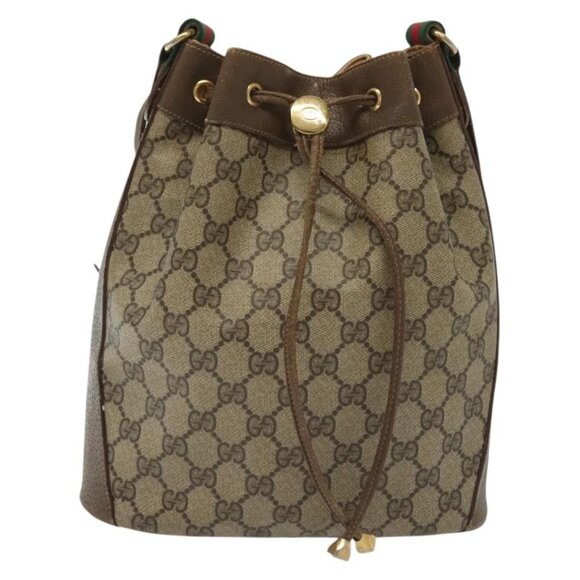 GUCCI GG Supreme Web Sherry Line Bag PVC Beige Gold 72 02 034 Auth 140637 - Picture 2 of 16